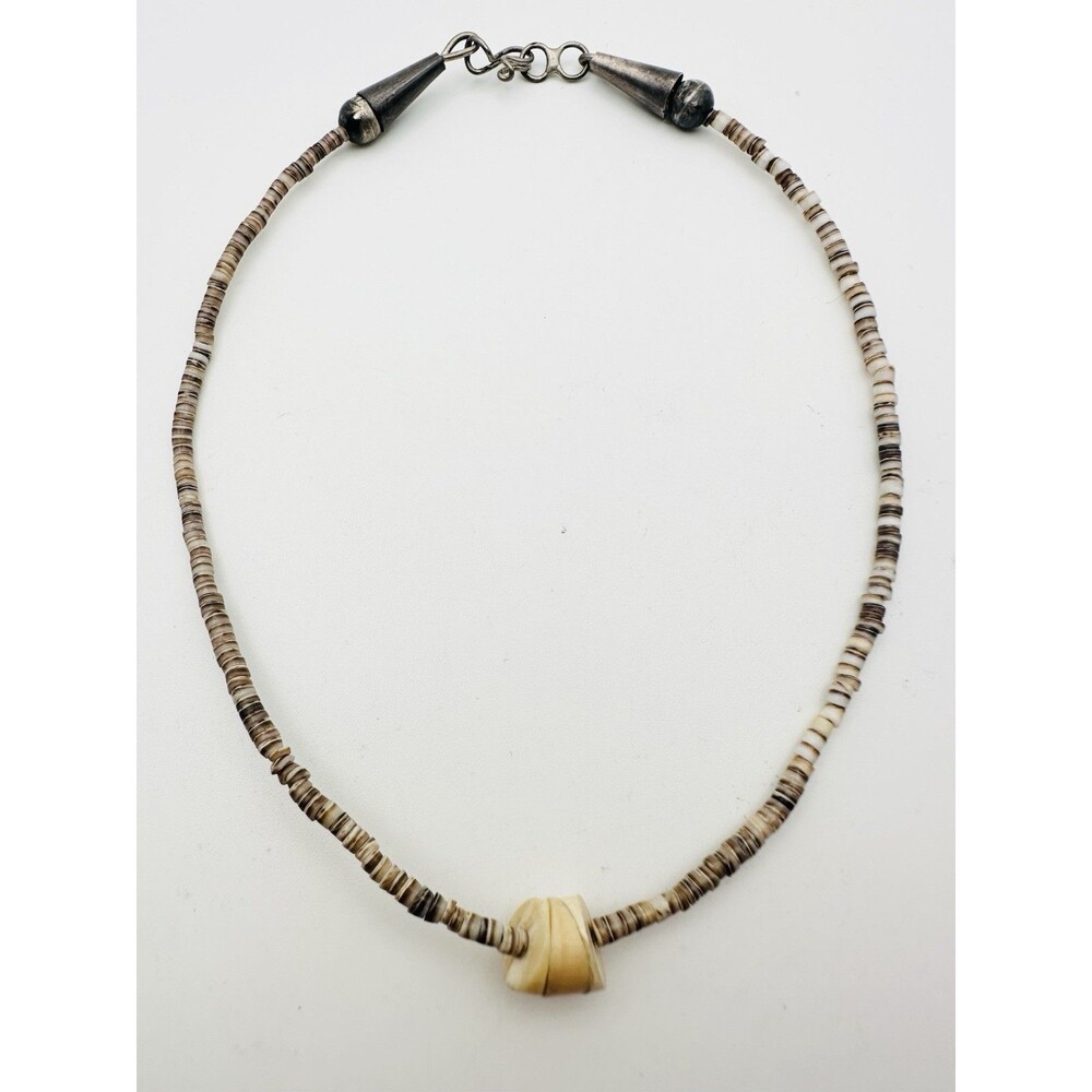 Vintage Sterling Silver Southwestern Heishi Shell Choker Necklace 12.5”